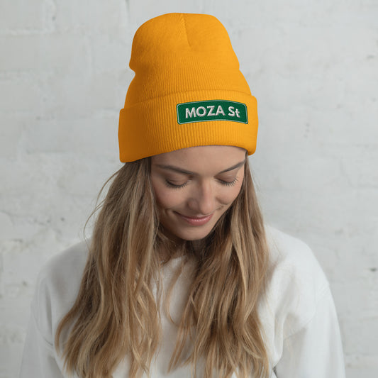 cuffed beanie gold front MOZA